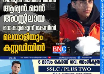 ബോളിവുഡ്​ സൂപ്പർതാരം ഷാരൂഖ്​ ഖാന്‍റെ മകൻ ആര്യൻ ഖാൻ അറസ്റ്റിലായ മയക്കുമരുന്ന് കേസിൽ മലയാളിയും കസ്റ്റഡിയിൽ