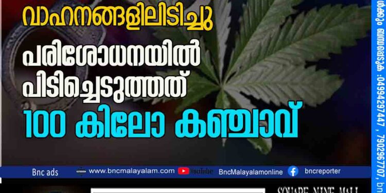 എക്‌സൈസസ് പരിശോധനയില്‍ നിര്‍ത്താതെ പോയ കാര്‍ വാഹനങ്ങളിലിടിച്ചു പരിശോധനയില്‍ പിടിച്ചെടുത്തത് 100 കിലോ കഞ്ചാവ്