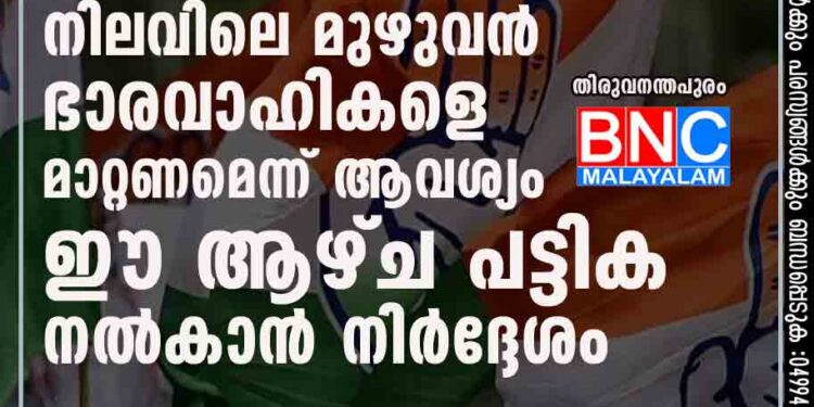 കോണ്‍ഗ്രസ് പുനഃസംഘടന: നിലവിലെ മുഴുവന്‍ ഭാരവാഹികളെ മാറ്റണമെന്ന് ആവശ്യം; ഈ ആഴ്ച പട്ടിക നല്‍കാന്‍ നിര്‍ദ്ദേശം