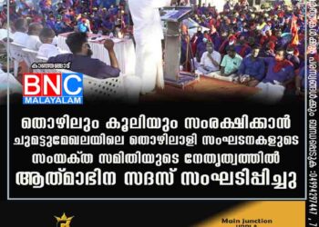 തൊഴിലും കൂലിയും സംരക്ഷിക്കാൻ ചുമട്ടു,മേഖലയിലെ തൊഴിലാളിസംഘടനകളുടെ സംയക്‌ത സമിതിയുടെ നേതൃത്വത്തിൽ ആത്‌മാഭിന സദസ്‌ സംഘടിപ്പിച്ചു .