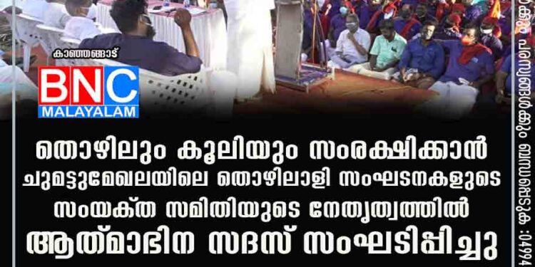 തൊഴിലും കൂലിയും സംരക്ഷിക്കാൻ ചുമട്ടു,മേഖലയിലെ തൊഴിലാളിസംഘടനകളുടെ സംയക്‌ത സമിതിയുടെ നേതൃത്വത്തിൽ ആത്‌മാഭിന സദസ്‌ സംഘടിപ്പിച്ചു .