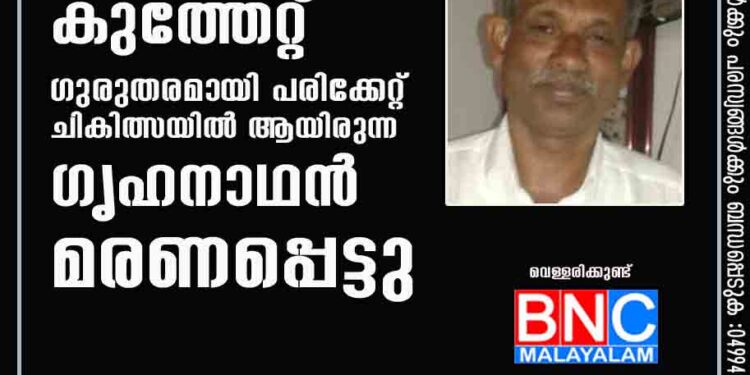 കാട്ടുപന്നിയുടെ കുത്തേറ്റ് ഗുരുതരമായി പരിക്കേറ്റ് ചികിത്സയില്‍ ആയിരുന്ന ഗൃഹനാഥന്‍ മരണപ്പെട്ടു