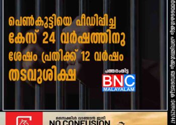 പെണ്‍കുട്ടിയെ പീഡിപ്പിച്ച കേസ്: 24 വര്‍ഷത്തിനു ശേഷം പ്രതിക്ക് 12 വര്‍ഷം തടവുശിക്ഷ