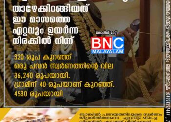 സ്വര്‍ണവില ഇടിഞ്ഞു; താഴേക്കിറങ്ങിയത് ഈ മാസത്തെ ഏറ്റവും ഉയര്‍ന്ന നിരക്കില്‍ നിന്ന് 320 രൂപ കുറഞ്ഞ് ഒരു പവന്‍ സ്വര്‍ണത്തിന്റെ വില 36,240 രൂപയായി. ഗ്രാമിന് 40 രൂപയാണ് കുറഞ്ഞ് . 4530 രൂപയായി