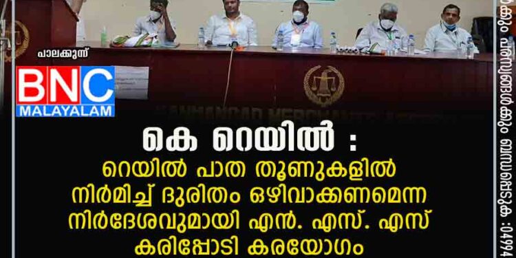 കെ റെയിൽ :  റെയിൽ പാത തൂണുകളിൽ നിർമിച്ച് ദുരിതം ഒഴിവാക്കണമെന്ന നിർദേശവുമായി എൻ. എസ്. എസ് കരിപ്പോടി കരയോഗം