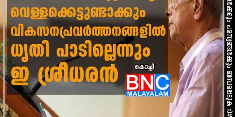 കെ- റെയിൽ കേരളത്തെ രണ്ടായി വിഭജിക്കും,​ വെള്ളക്കെട്ടുണ്ടാക്കും; വികസനപ്രവർത്തനങ്ങളിൽ ധൃതി പാടില്ലെന്നും ഇ ശ്രീധരൻ