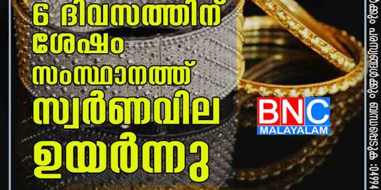 6 ദിവസത്തിന് ശേഷം സംസ്ഥാനത്ത് സ്വര്‍ണവില ഉയര്‍ന്നു