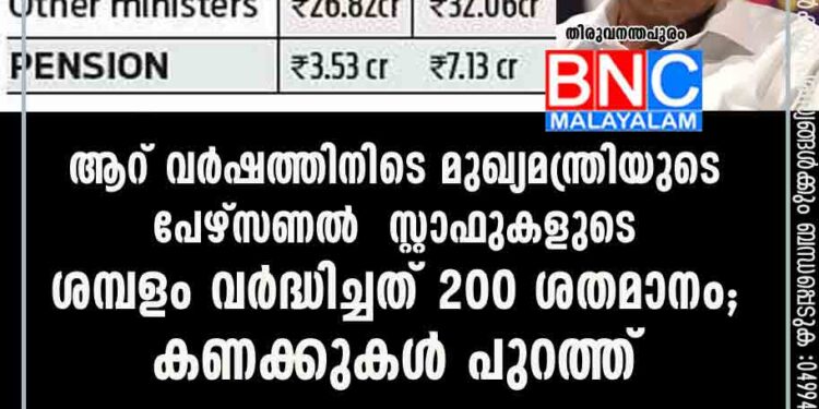 ആറ് വർഷത്തിനിടെ മുഖ്യമന്ത്രിയുടെ പേഴ്സണൽ സ്റ്റാഫുകളുടെ ശമ്പളം വർദ്ധിച്ചത് 200 ശതമാനം; കണക്കുകൾ പുറത്ത്