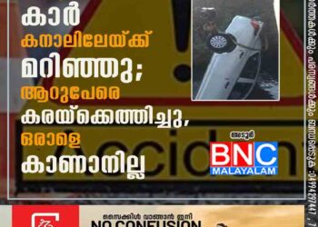 അടൂരിൽ കാ‌ർ കനാലിലേയ്ക്ക് മറിഞ്ഞു; ആറുപേരെ കരയ്ക്കെത്തിച്ചു, ഒരാളെ കാണാനില്ല