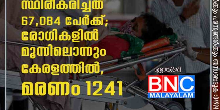 രാജ്യത്ത് ഇന്ന് കൊവിഡ് സ്ഥിരീകരിച്ചത് 67,084 പേർക്ക്; രോഗികളിൽ മൂന്നിലൊന്നും കേരളത്തിൽ, മരണം 1241