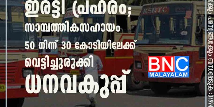 കെ എസ് ആർ ടി സിക്ക് ഇരട്ടി പ്രഹരം; സാമ്പത്തിക സഹായം 50 നിന്ന് 30 കോടിയിലേക്ക് വെട്ടിച്ചുരുക്കി ധനവകുപ്പ്