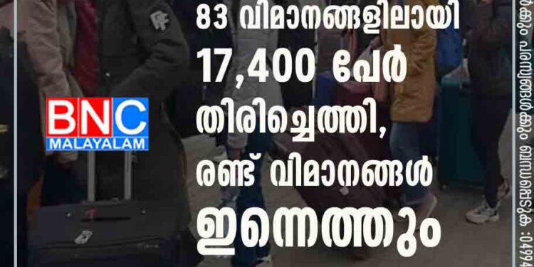 ഓപ്പറേഷൻ ഗംഗ; 83 വിമാനങ്ങളിലായി 17,400 പേർ തിരിച്ചെത്തി, രണ്ട് വിമാനങ്ങൾ ഇന്നെത്തും