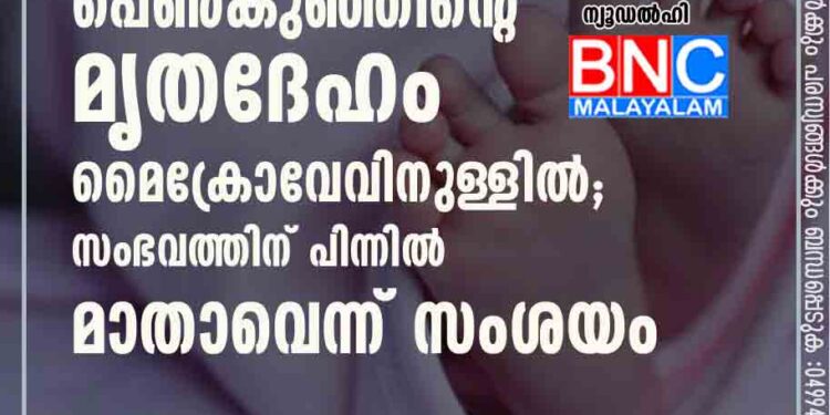 രണ്ട് മാസം പ്രായമുള്ള പെൺകുഞ്ഞിന്റെ മൃതദേഹം മൈക്രോവേവിനുള്ളിൽ; സംഭവത്തിന് പിന്നിൽ മാതാവെന്ന് സംശയം