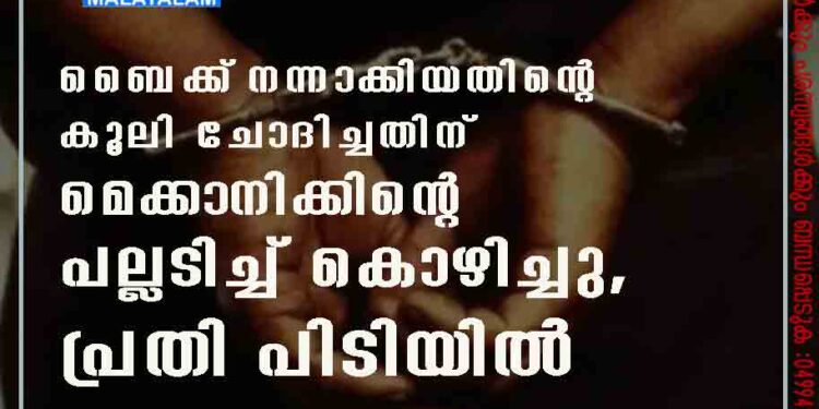 ബൈക്ക് നന്നാക്കിയതിന്റെ കൂലി ചോദിച്ചതിന് മെക്കാനിക്കിന്റെ പല്ലടിച്ച് കൊഴിച്ചു, പ്രതി പിടിയിൽ