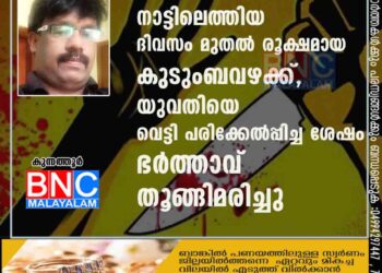 പ്രവാസിയായ ഭാര്യ നാട്ടിലെത്തിയ ദിവസം മുതൽ രൂക്ഷമായ കുടുംബവഴക്ക്, യുവതിയെ വെട്ടി പരിക്കേൽപ്പിച്ച ശേഷം ഭർത്താവ് തൂങ്ങിമരിച്ചു