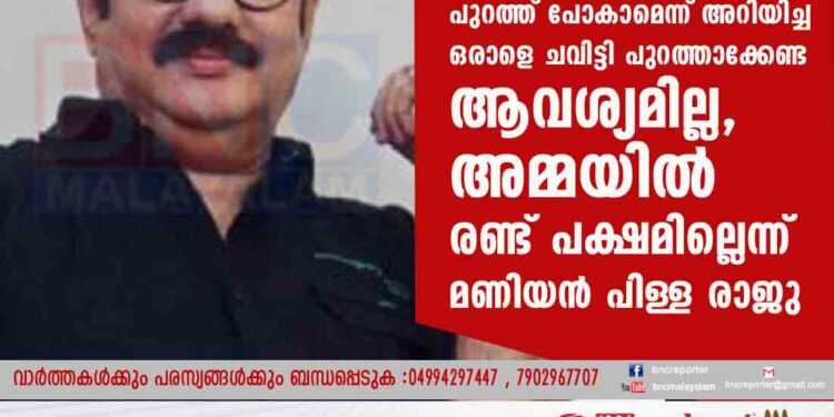 പുറത്ത് പോകാമെന്ന് അറിയിച്ച ഒരാളെ ചവിട്ടി പുറത്താക്കേണ്ട ആവശ്യമില്ല, അമ്മയിൽ രണ്ട് പക്ഷമില്ലെന്ന് മണിയൻ പിള്ള രാജു