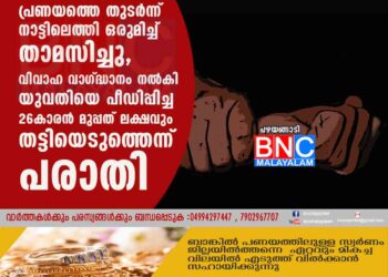 ഗൾഫിൽ വച്ചുള്ള പ്രണയത്തെ തുടർന്ന് നാട്ടിലെത്തി ഒരുമിച്ച് താമസിച്ചു, വിവാഹ വാഗ്ദ്ധാനം നൽകി യുവതിയെ പീഡിപ്പിച്ച 26കാരൻ മുപ്പത് ലക്ഷവും തട്ടിയെടുത്തെന്ന് പരാതി