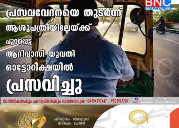 പ്രസവവേദനയെ തുടർന്ന് ആശുപത്രിയിലേയ്ക്ക് പുറപ്പെട്ട ആദിവാസി യുവതി ഓട്ടോറിക്ഷയിൽ പ്രസവിച്ചു