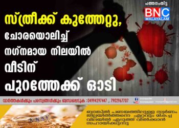 സ്ത്രീക്ക്‌ കുത്തേറ്റു, ചോരയൊലിച്ച് നഗ്നമായ നിലയില്‍ വീടിന് പുറത്തേക്ക് ഓടി