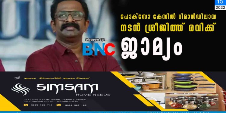 പോക്സോ കേസിൽ റിമാൻഡിലായ നടൻ ശ്രീജിത്ത് രവിക്ക് ജാമ്യം