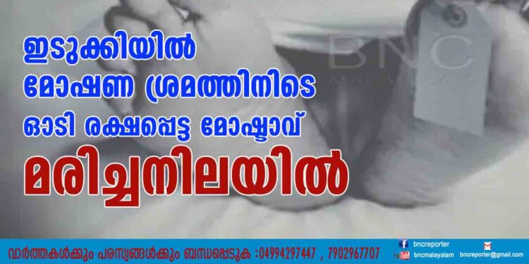 ഇടുക്കിയിൽ മോഷണ ശ്രമത്തിനിടെ ഓടി രക്ഷപ്പെട്ട മോഷ്ടാവ് മരിച്ചനിലയിൽ