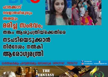 പാലക്കാട് നവജാതശിശുവും അമ്മയും മരിച്ച സംഭവം; തങ്കം ആശുപത്രിയ്ക്കെതിരെ നടപടിയെടുക്കാൻ നിർദേശം നൽകി ആരോഗ്യമന്ത്രി