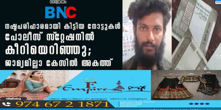 നഷ്ടപരിഹാരമായി കിട്ടിയ നോട്ടുകള്‍ പോലീസ് സ്‌റ്റേഷനില്‍ കീറിയെറിഞ്ഞു; ജാമ്യമില്ലാ കേസില്‍ അകത്ത്