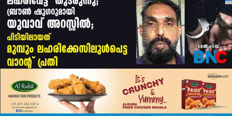 ലഹരിവേട്ട  തുടരുന്നു ; ബ്രൗണ്‍ ഷുഗറുമായി യുവാവ് അറസ്റ്റില്‍; പിടിയിലായത് മുമ്പും ലഹരിക്കേസിലുള്‍പെട്ട വാറന്റ് പ്രതി