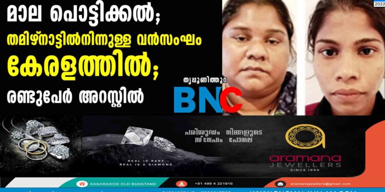 മാല പൊട്ടിക്കല്‍; തമിഴ്‌നാട്ടില്‍നിന്നുള്ള വന്‍സംഘം കേരളത്തില്‍; രണ്ടുപേര്‍ അറസ്റ്റില്‍