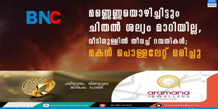 മണ്ണെണ്ണയൊഴിച്ചിട്ടും ചിതൽ ശല്യം മാറിയില്ല, വീടിനുള്ളിൽ തീവച്ച് ദമ്പതികൾ; മകൾ പൊള്ളലേറ്റ് മരിച്ചു