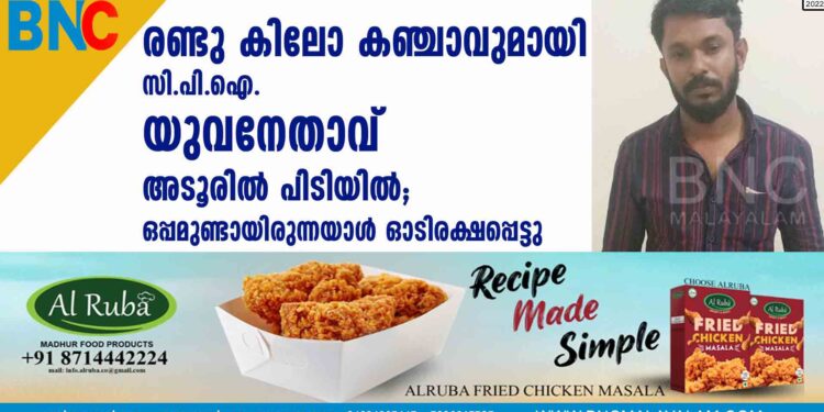 രണ്ടു കിലോ കഞ്ചാവുമായി സി.പി.ഐ. യുവനേതാവ് അടൂരില്‍ പിടിയില്‍; ഒപ്പമുണ്ടായിരുന്നയാള്‍ ഓടിരക്ഷപ്പെട്ടു