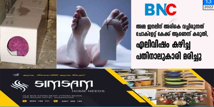 അമ്മ ജനലിന് അരികെ വച്ചിരുന്നത് ചോക്ളേറ്റ് കേക്ക് ആണെന്ന് കരുതി, എലിവിഷം കഴിച്ച പതിനാലുകാരി മരിച്ചു