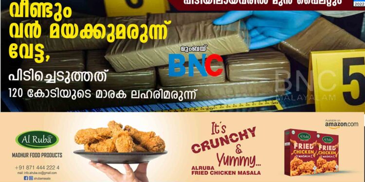 വീണ്ടും വൻ മയക്കുമരുന്ന് വേട്ട, പിടിച്ചെടുത്തത് 120 കോടിയുടെ മാരക ലഹരിമരുന്ന്