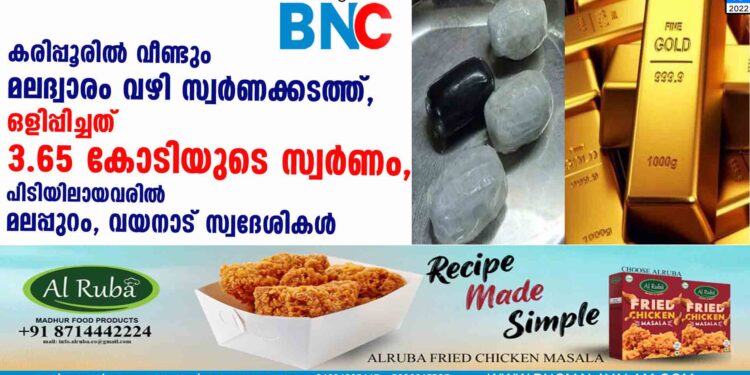 കരിപ്പൂരിൽ വീണ്ടും മലദ്വാരം വഴി സ്വർണക്കടത്ത്, ഒളിപ്പിച്ചത് 3.65 കോടിയുടെ സ്വർണം, പിടിയിലായവരിൽ മലപ്പുറം, വയനാട് സ്വദേശികൾ