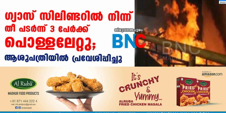 ഗ്യാസ് സിലിണ്ടറിൽ നിന്ന് തീ പടർന്ന് 3 പേർക്ക് പൊള്ളലേറ്റു; ആശുപത്രിയിൽ പ്രവേശിപ്പിച്ചു