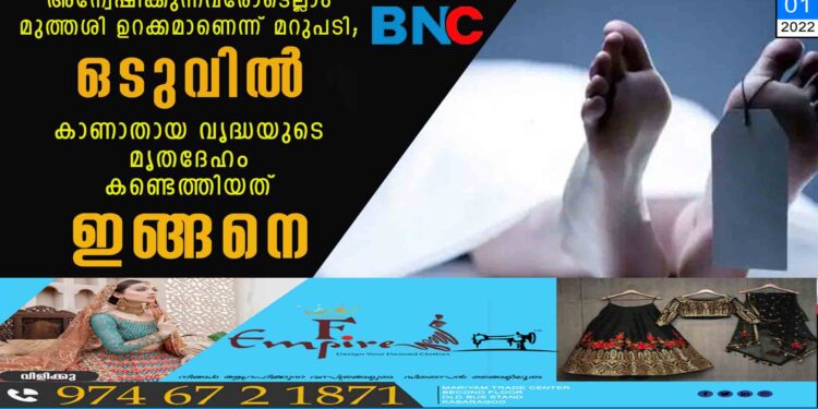 അന്വേഷിക്കുന്നവരോടെല്ലാം മുത്തശി ഉറക്കമാണെന്ന് മറുപടി; ഒടുവിൽ കാണാതായ വൃദ്ധയുടെ മൃതദേഹം കണ്ടെത്തിയത് ഇങ്ങനെ