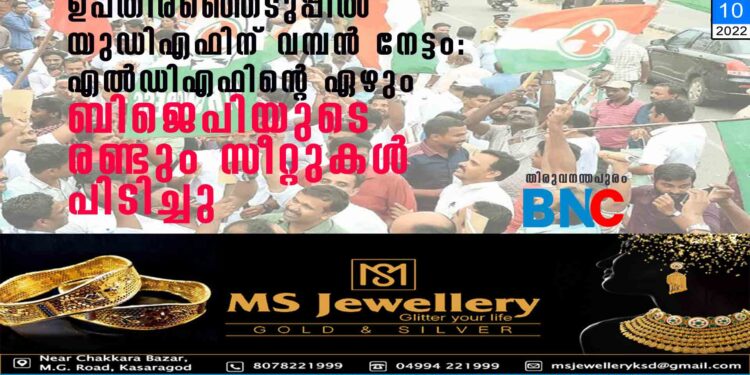 ഉപതിരഞ്ഞെടുപ്പില്‍ യുഡിഎഫിന് വമ്പന്‍ നേട്ടം:എല്‍ഡിഎഫിന്റെ ഏഴും ബിജെപിയുടെ രണ്ടും സീറ്റുകള്‍ പിടിച്ചു