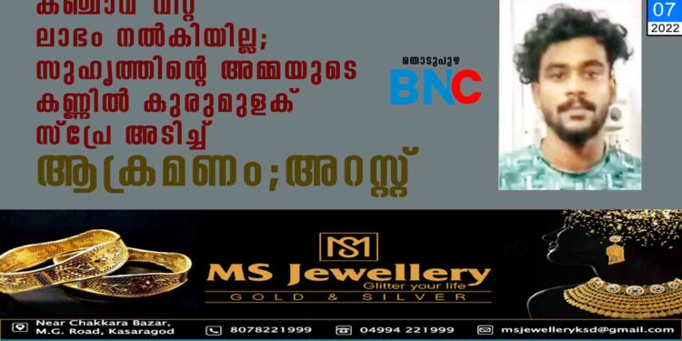 കഞ്ചാവ് വിറ്റ ലാഭം നൽകിയില്ല; സുഹൃത്തിന്റെ അമ്മയുടെ കണ്ണിൽ കുരുമുളക് സ്പ്രേ അടിച്ച് ആക്രമണം;അറസ്റ്റ്