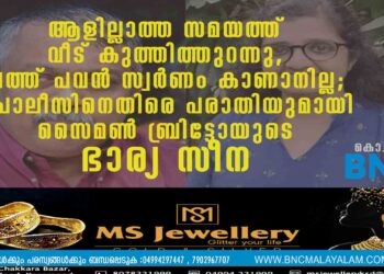 ആളില്ലാത്ത സമയത്ത് വീട് കുത്തിത്തുറന്നു, പത്ത് പവൻ സ്വർണം കാണാനില്ല; പൊലീസിനെതിരെ പരാതിയുമായി സൈമൺ ബ്രിട്ടോയുടെ ഭാര്യ സീന