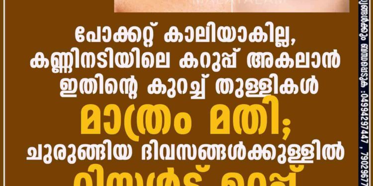 പോക്കറ്റ് കാലിയാകില്ല, കണ്ണിനടിയിലെ കറുപ്പ് അകലാൻ ഇതിന്റെ കുറച്ച് തുള്ളികൾ മാത്രം മതി; ചുരുങ്ങിയ ദിവസങ്ങൾക്കുള്ളിൽ റിസൾട്ട് ഉറപ്പ്