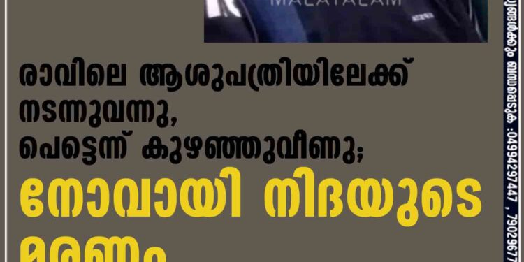 'രാവിലെ ആശുപത്രിയിലേക്ക് നടന്നുവന്നു, പെട്ടെന്ന് കുഴഞ്ഞുവീണു'; നോവായി നിദയുടെ മരണം