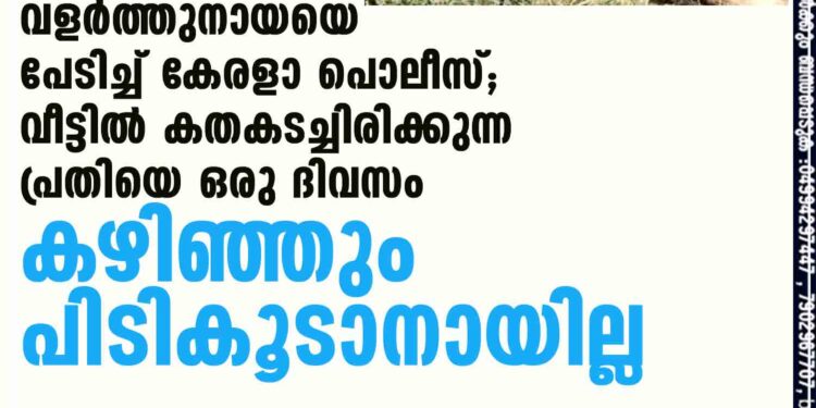 വളർത്തുനായയെ പേടിച്ച് കേരളാ പൊലീസ്; വീട്ടിൽ കതകടച്ചിരിക്കുന്ന പ്രതിയെ ഒരു ദിവസം കഴിഞ്ഞും പിടികൂടാനായില്ല