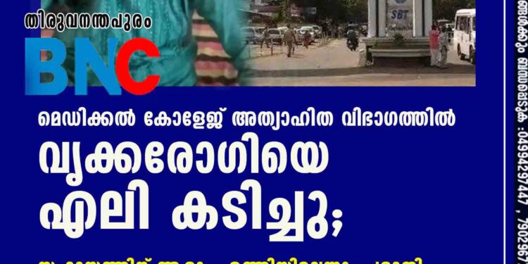 മെഡിക്കൽ കോളേജ് അത്യാഹിത വിഭാഗത്തിൽ വൃക്കരോഗിയെ എലി കടിച്ചു; സഹായത്തിന് ആരും എത്തിയില്ലെന്നും പരാതി