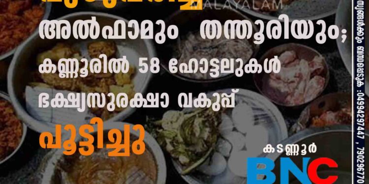 വിൽക്കുന്നത് പുഴുവരിച്ച അൽഫാമും തന്തൂരിയും; കണ്ണൂരിൽ 58 ഹോട്ടലുകൾ ഭക്ഷ്യസുരക്ഷാ വകുപ്പ് പൂട്ടിച്ചു