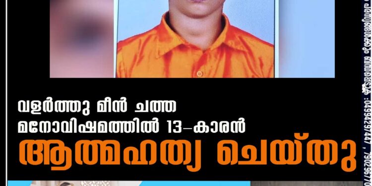 വളർത്തു മീൻ ചത്ത മനോവിഷമത്തിൽ 13-കാരൻ ആത്മഹത്യ ചെയ്തു