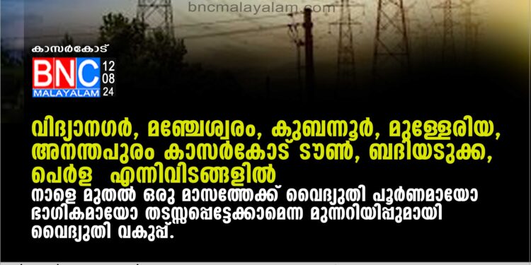 വൈദ്യുതി പൂര്‍ണമായോ ഭാഗികമായോ തടസ്സപ്പെട്ടേക്കാമെന്ന മുന്നറിയിപ്പുമായി വൈദ്യുതി വകുപ്പ്.