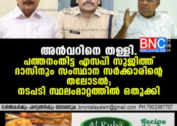 അന്‍വറിനെ തള്ളി പത്തനംതിട്ട എസ്പി സുജിത്ത് ദാസിനും സംസ്ഥാന സര്‍ക്കാരിന്റെ തലോടല്‍; നടപടി സ്ഥലംമാറ്റത്തില്‍ ഒതുക്കി