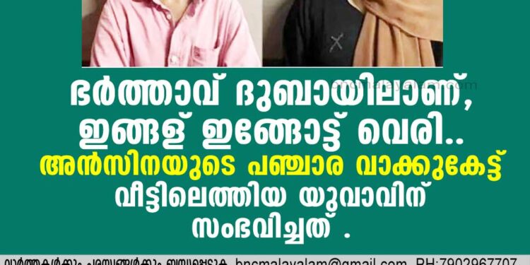 അൻസിനയുടെ പഞ്ചാര വാക്കുകേട്ട് വീട്ടിലെത്തിയ യുവാവിന് സംഭവിച്ചത്