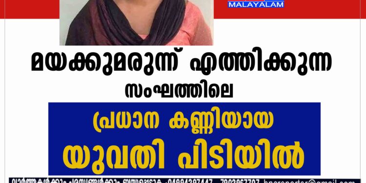 മയക്കുമരുന്ന് എത്തിക്കുന്ന സംഘത്തിലെ പ്രധാന കണ്ണിയായ യുവതി പിടിയിൽ