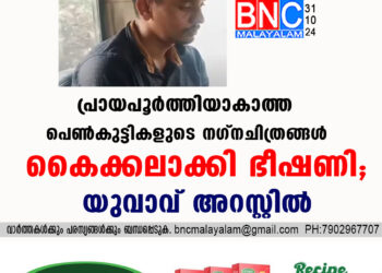 പ്രായപൂർത്തിയാകാത്ത പെൺകുട്ടികളുടെ നഗ്നചിത്രങ്ങൾ കൈക്കലാക്കി ഭീഷണി; യുവാവ് അറസ്റ്റിൽ